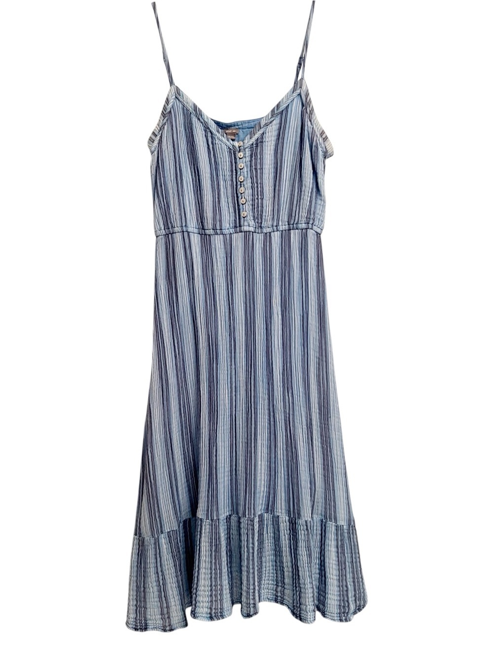 Aerie Striped Blue White Spaghetti-Strap Airy Cotton Gauze Midi Dress Medium - Picture 2 of 6